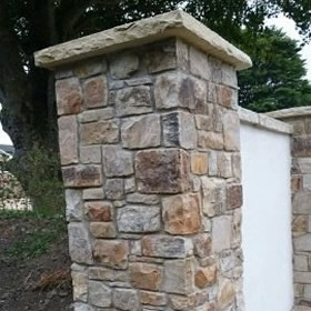 Garden wall pier using sandstone from Drumkeerin stone quarry in Leitrim